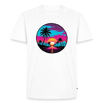 Ciel bleu, coucher de soleil, plage, route. - T-shirt Premium bio Homme - blanc - Devant - Nico (187cm)