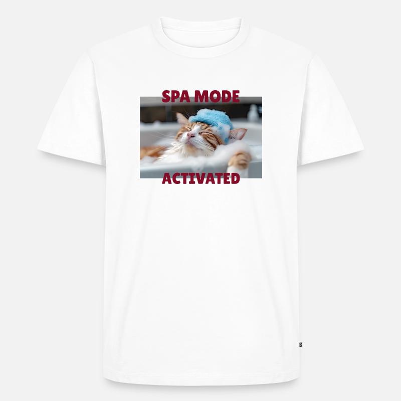 Spa-Modus Katze - Männer Premium Bio T-Shirt - Weiß