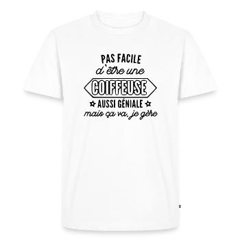 Pas facile d'être une coiffeuse - T-shirt Premium bio Homme - blanc - Devant - Nico (187cm)