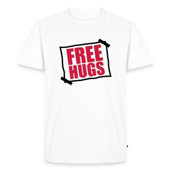 paper pasted note notices free hugs free - Men's Premium Organic T-Shirt - white - Front - Nico (187cm)
