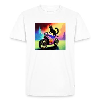 Chat sur moto - T-shirt Premium bio Homme - blanc - Devant - Nico (187cm)
