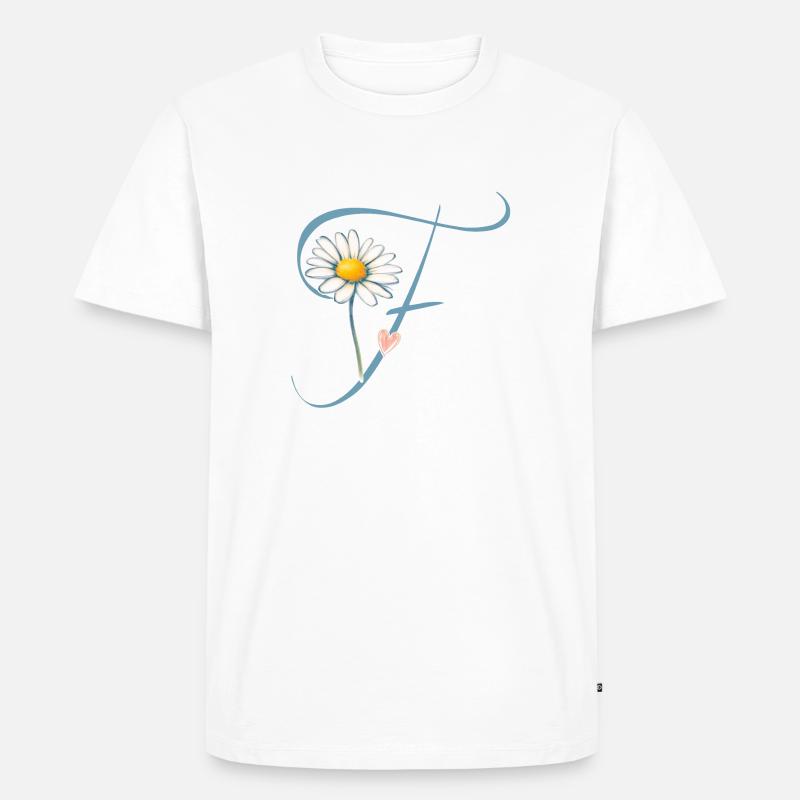 Buchstabe F Gänseblümchen Herz - Männer Premium Bio T-Shirt - Weiß