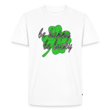 Four Leaf Clover Be Happy Be Lucky - Men's Premium Organic T-Shirt - white - Front - Nico (187cm)