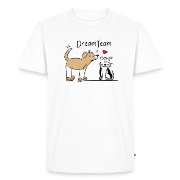 Hund und Katze - Dreamteam - Männer Premium Bio T-Shirt - Weiß - Vorne - Nico (187cm)