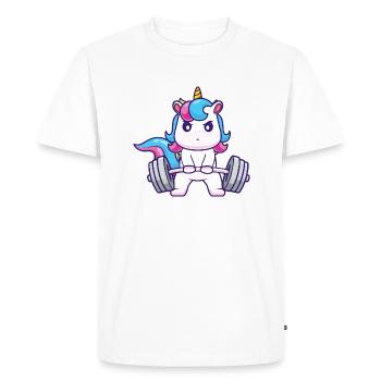 Soulevé de terre licorne - Entraînement de force magique - T-shirt Premium bio Homme - blanc - Devant - Nico (187cm)