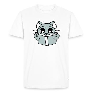 Nerd Cat Reads Novel Book Learning to Read School - Men's Premium Organic T-Shirt - white - Front - Nico (187cm)