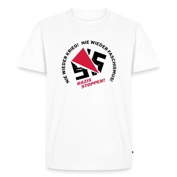 Nie wieder Krieg! Nie wieder Faschismus! - Männer Premium Bio T-Shirt - Weiß - Vorne - Nico (187cm)
