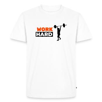 WORK HARD - T-shirt Premium bio Homme - blanc - Devant - Nico (187cm)