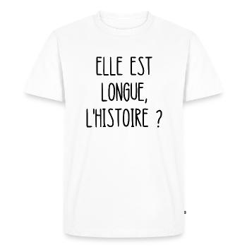 elle est longue l'histoire - T-shirt Premium bio Homme - blanc - Devant - Nico (187cm)