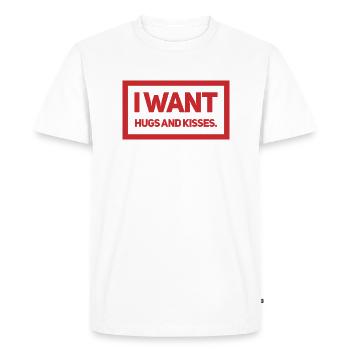 JE VEUX DES CÂLINS ET DES BAISERS. Design mignon et cool. Nouveau - T-shirt Premium bio Homme - blanc - Devant - Nico (187cm)