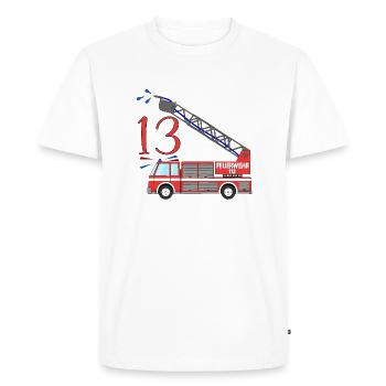 13e anniversaire du camion de pompiers - T-shirt Premium bio Homme - blanc - Devant - Nico (187cm)