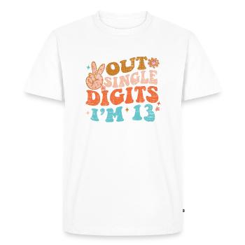 Groovy Peace Out Single Digits J’ai 13 ans d’anniversaire - T-shirt Premium bio Homme - blanc - Devant - Nico (187cm)