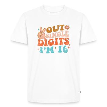 Groovy Peace Out Single Digits J’ai 16 ans d’anniversaire - T-shirt Premium bio Homme - blanc - Devant - Nico (187cm)