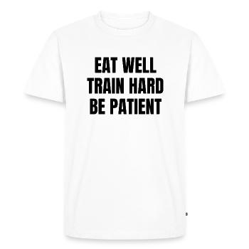 Bien manger Entraînez-vous dur - T-shirt Premium bio Homme - blanc - Devant - Nico (187cm)