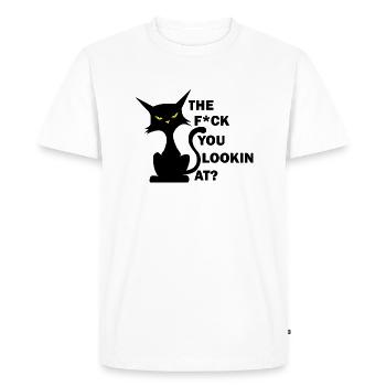 Le que vous regardez? Drôle de chat Question Citation de chat - T-shirt Premium bio Homme - blanc - Devant - Nico (187cm)