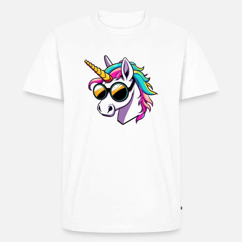 Einhorn mit Sonnenbrille - Männer Premium Bio T-Shirt - Weiß