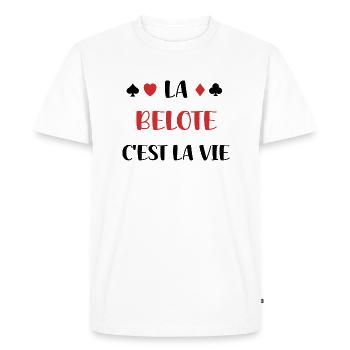 le belote c'est la vie - T-shirt Premium bio Homme - blanc - Devant - Nico (187cm)