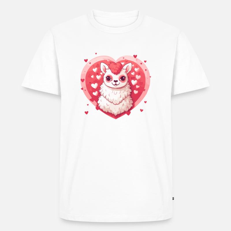 Alpaka mit Herzen - Männer Premium Bio T-Shirt - Weiß