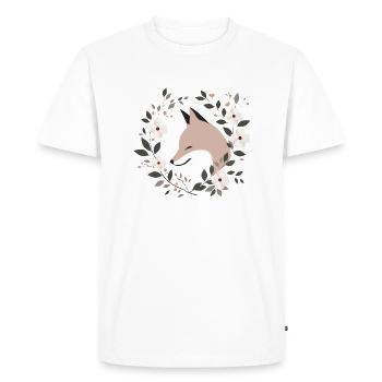 Renard avec des fleurs - T-shirt Premium bio Homme - blanc - Devant - Nico (187cm)