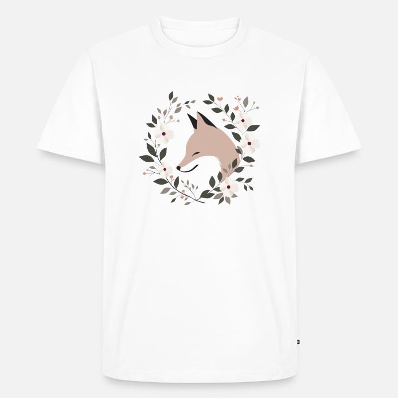 Fuchs mit Blumen - Männer Premium Bio T-Shirt - Weiß
