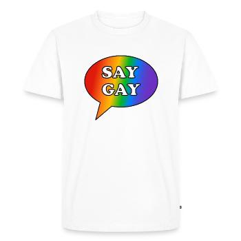 Say Gay Rainbow Speech Bubble - Men's Premium Organic T-Shirt - white - Front - Nico (187cm)