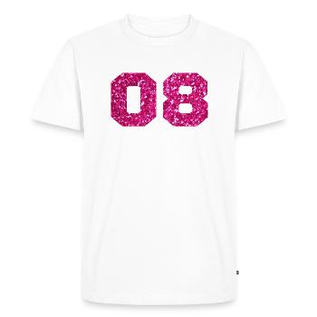 Numéro 8 paillettes rose - 8e anniversaire - T-shirt Premium bio Homme - blanc - Devant - Nico (187cm)
