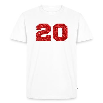 Numéro 20 paillettes rouge - 20e anniversaire - T-shirt Premium bio Homme - blanc - Devant - Nico (187cm)