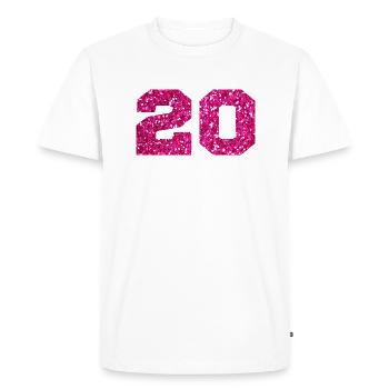 Numéro 20 paillettes rose - 20e anniversaire - T-shirt Premium bio Homme - blanc - Devant - Nico (187cm)