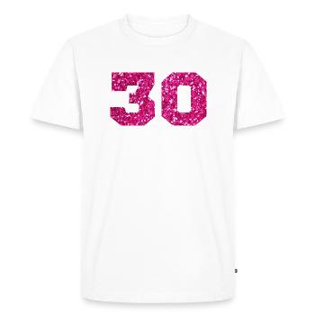 Numéro 30 paillettes rose - 30e anniversaire - T-shirt Premium bio Homme - blanc - Devant - Nico (187cm)