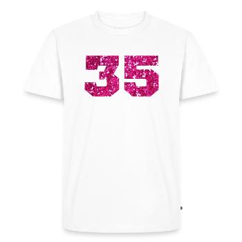 Numéro 35 paillettes rose - 35e anniversaire - T-shirt Premium bio Homme - blanc - Devant - Nico (187cm)