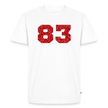 Numéro 83 paillettes rouge - 83e anniversaire - T-shirt Premium bio Homme - blanc - Devant - Nico (187cm)