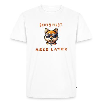 Sniffs first, asks later - cooler Shiba Inu - Men's Premium Organic T-Shirt - white - Front - Nico (187cm)