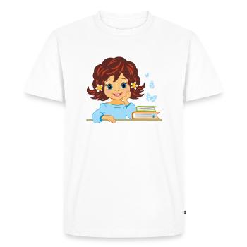 Cute smiling little girl with books - Men's Premium Organic T-Shirt - white - Front - Nico (187cm)