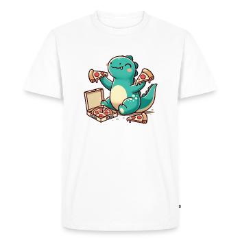 Pizza Dino mignonne, Dinosaure Kawaii - T-shirt Premium bio Homme - blanc - Devant - Nico (187cm)