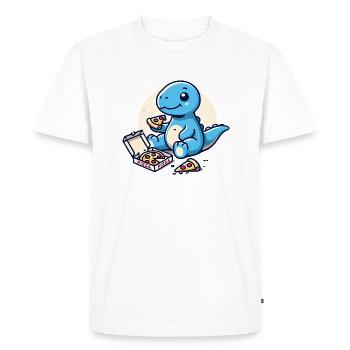 Pizza Dino mignonne, Dinosaure Kawaii - T-shirt Premium bio Homme - blanc - Devant - Nico (187cm)