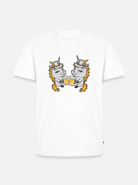 Einhorn Freunde Bier Anstoßen - Männer Premium Bio T-Shirt - Weiß