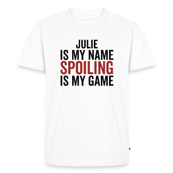 Julie est mon nom Spoiling est mon jeu - T-shirt Premium bio Homme - blanc - Devant - Nico (187cm)