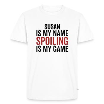 Susan est mon nom Spoiling est mon jeu - T-shirt Premium bio Homme - blanc - Devant - Nico (187cm)
