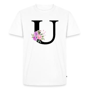 Lettre u floral violet - T-shirt Premium bio Homme - blanc - Devant - Nico (187cm)