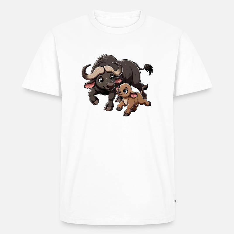 Kapbüffel Mutter und Kind - Männer Premium Bio T-Shirt - Weiß