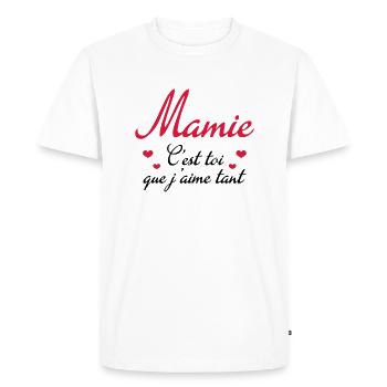 Mamie / Mamy / Grand Mere / Grand-Mère / Bébé - T-shirt Premium bio Homme - blanc - Devant - Nico (187cm)