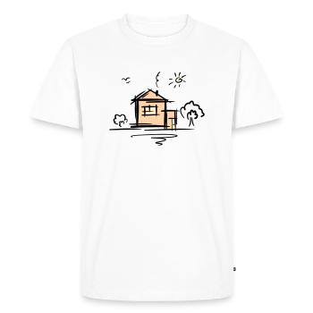 Maison avec arbres et soleil. Dessin. Gribouiller. - T-shirt Premium bio Homme - blanc - Devant - Nico (187cm)