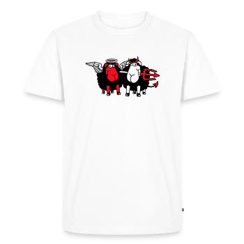 2 Mouton Ange Diable Satan Enfer Mal Paradis Bien - T-shirt Premium bio Homme - blanc - Devant - Nico (187cm)