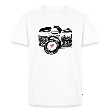 Black camera with flowers - Men's Premium Organic T-Shirt - white - Front - Nico (187cm)