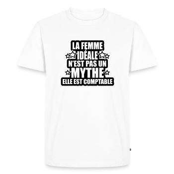 la femme idéale n'est pas mythe elle est comptable - T-shirt Premium bio Homme - blanc - Devant - Nico (187cm)