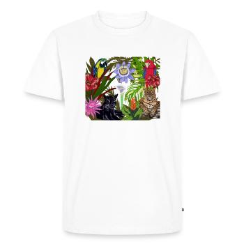Jungle picture with two macaws and big cats - Men's Premium Organic T-Shirt - white - Front - Nico (187cm)