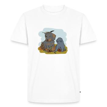 Design illustré avec chat et chien - T-shirt Premium bio Homme - blanc - Devant - Nico (187cm)