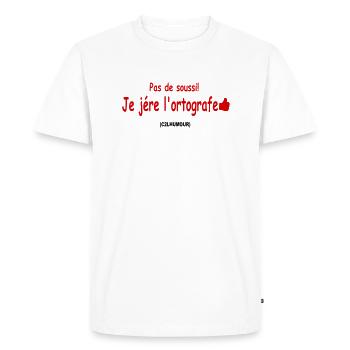 Phrase drôle | message drôle | texte drôle - T-shirt Premium bio Homme - blanc - Devant - Nico (187cm)