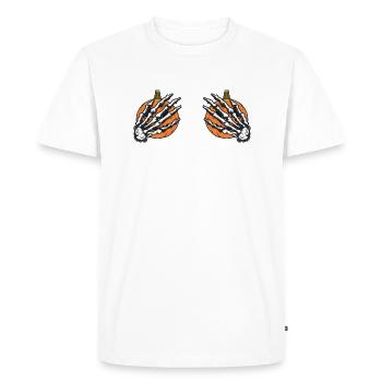 Halloween Femme Boob Citrouille Squelette Main - T-shirt Premium bio Homme - blanc - Devant - Nico (187cm)
