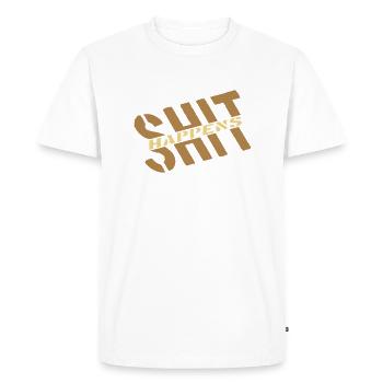 Humour Devise Merde arrive - T-shirt Premium bio Homme - blanc - Devant - Nico (187cm)
